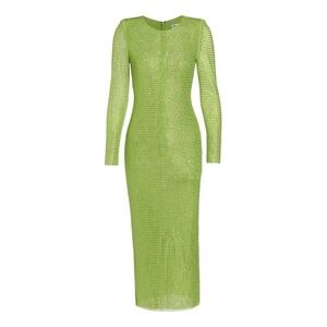 Self-Portrait Lime Green Long Sleeve Sequin Midi Dress